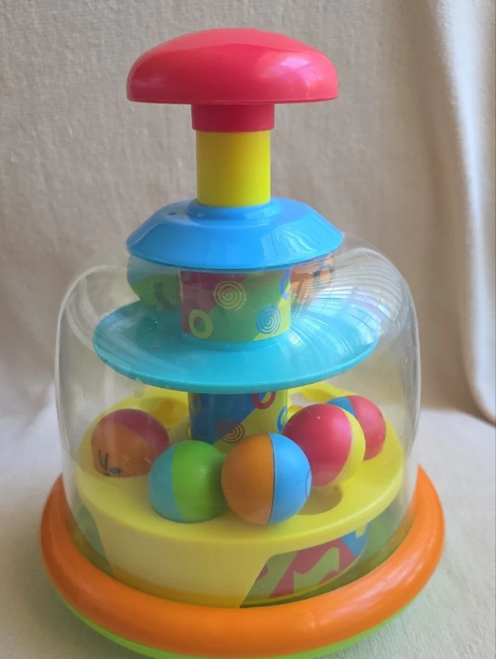 Bright Push Pop Ball Drop Toy - Red, Blue, Yellow